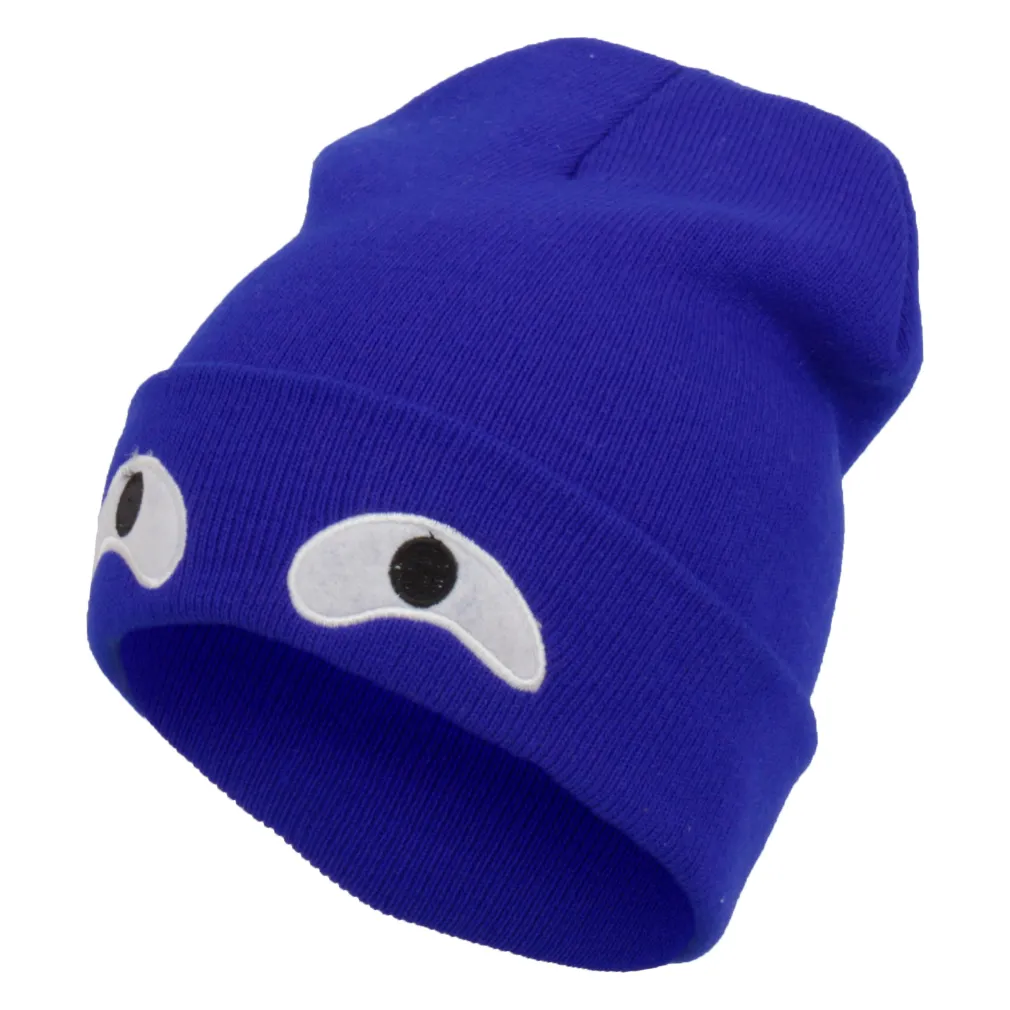 W245G Szafirowa Beanie zabawne czapki zimowe z dzianiny oczy