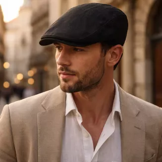 Kaszkiet Męski Czarny Lniany Flat Cap Letni Lekki Przewiewny 57-60 cm K309K - 5