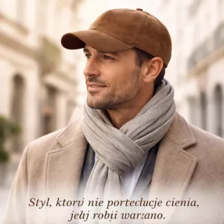 Zamszowa skórzana bejsbolówka męska nubuk ocieplana K295A Polar Fashion - 7