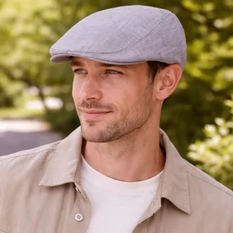 Kaszkiet męski bawełniany beżowy-szary flat cap letni lekki czapka K306C - 5