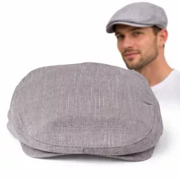 Kaszkiet męski bawełniany beżowy-szary flat cap letni lekki czapka K306C