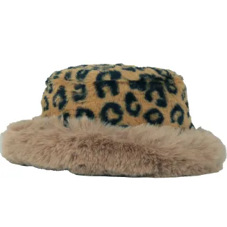 Czapka Zimowa Damska W517E Futrzany Bucket Hat Panterka Beżowa z Cętkami - 2