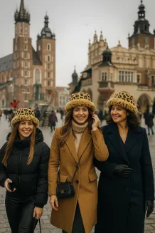 Czapka Zimowa Damska W517E Futrzany Bucket Hat Panterka Beżowa z Cętkami - 4