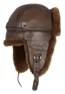 W508 Pilotka Zimowa czapka uszatka z naturalnej skóry brązowa - 5