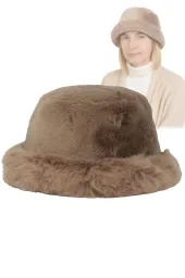 Damska Czapka Zimowa Futrzana W517C Polar Fashion Bucket Hat Brązowy