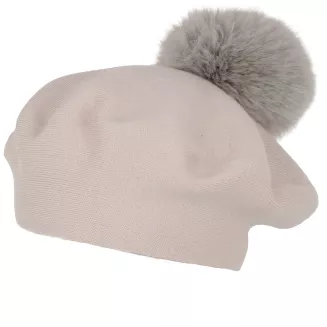 Jasnobeżowy beret damski z odpinanym pomponem z jenota Polar Fashion W503Ł - 2