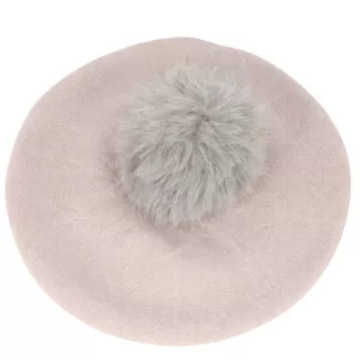 Jasnobeżowy beret damski z odpinanym pomponem z jenota Polar Fashion W503Ł - 3