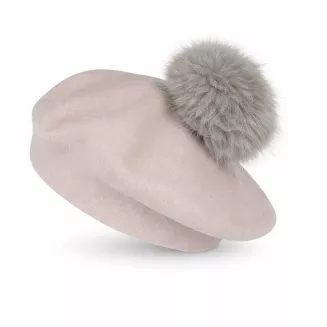Jasnobeżowy beret damski z odpinanym pomponem z jenota Polar Fashion W503Ł - 4