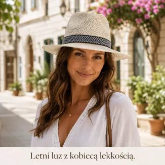 beżowy Stylowy Letni Kapelusz Panama – Polar Fashion R231C - 4
