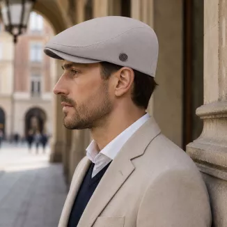 Kaszkiet Męski Bawełniany Szaro Beżowy Czapka Letnia Flat Cap Greige K312B - 3