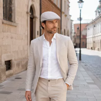 Kaszkiet Męski Bawełniany Szaro Beżowy Czapka Letnia Flat Cap Greige K312B - 2