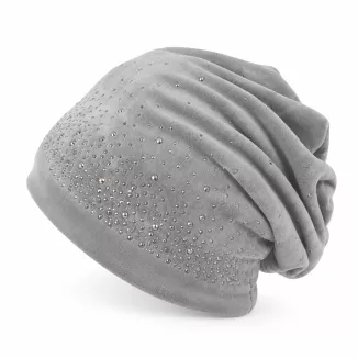 Czapka zimowa damska pluszowa faktura szara smerfetka ze zdobieniami W536C - 6