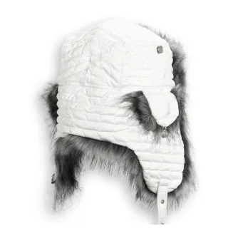 W13A White- Grey Warm Eared Winter Hat Made Of Eco Shiny Leather - 2