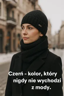 Ciepły Komplet Zimowy W474E Czarny Unisex Czapka Szalik Polar Fashion - 8