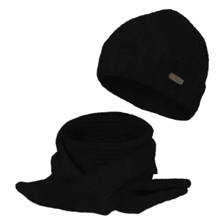 Ciepły Komplet Zimowy W474E Czarny Unisex Czapka Szalik Polar Fashion - 2