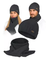 Komplet Zimowy Unisex Grafitowy Czapka Szalik W474B Polar Fashion Ciepły