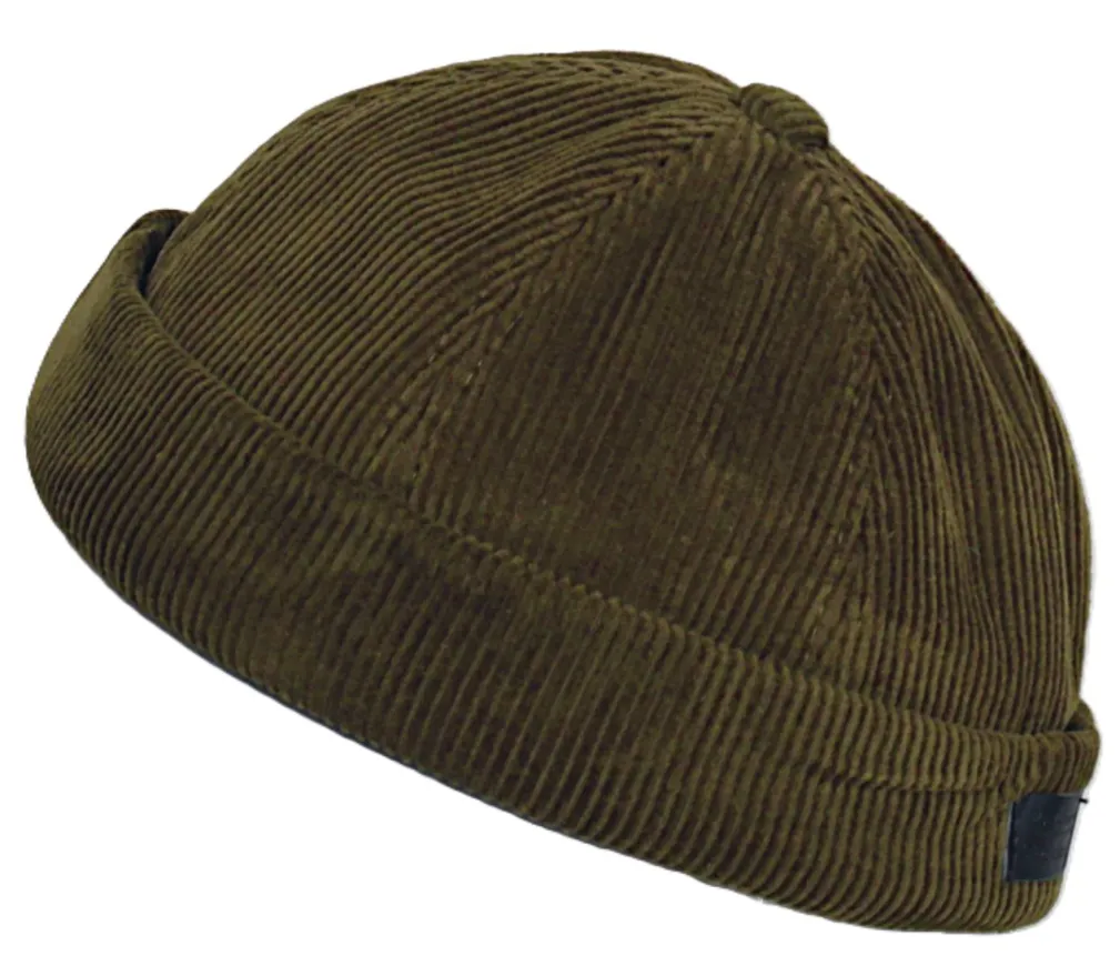 Khaki Krótka leonka czapka dokerka bez daszka wywijana FISHERMAN K262C