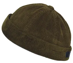 K262C Khaki Krótka leonka czapka dokerka bez daszka wywijana FISHERMAN