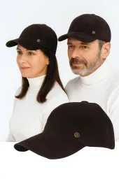 Czapka Skórzana Zamszowa Ocieplana Bejsbolówka Ciemnobrązowa K265G Polar Fashion