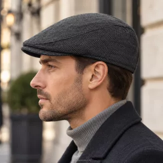 Kaszkiet Męski Grafitowy Jodełka z Wełną Ocieplany Klasyczny Flat Cap K323A - 4