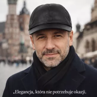 Czarna skórzana czapka bejsbolówka męska z osłoną uszu K298C Polar Fashion - 7