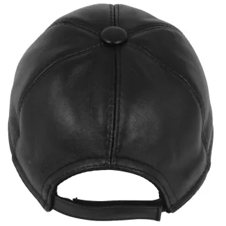 Czarna skórzana czapka bejsbolówka męska z osłoną uszu K298C Polar Fashion - 4
