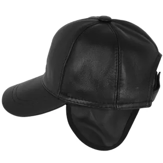 Czarna skórzana czapka bejsbolówka męska z osłoną uszu K298C Polar Fashion - 5