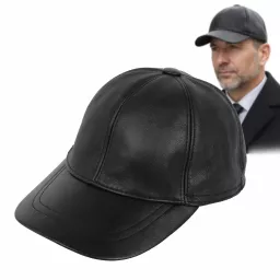 Czarna skórzana czapka bejsbolówka męska z osłoną uszu K298C Polar Fashion