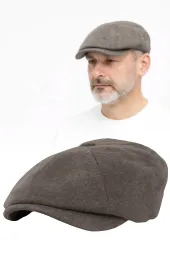 Kaszkiet Męski Zimowy K283 Beżowo-Brązowy Peaky Blinders Polar Fashion