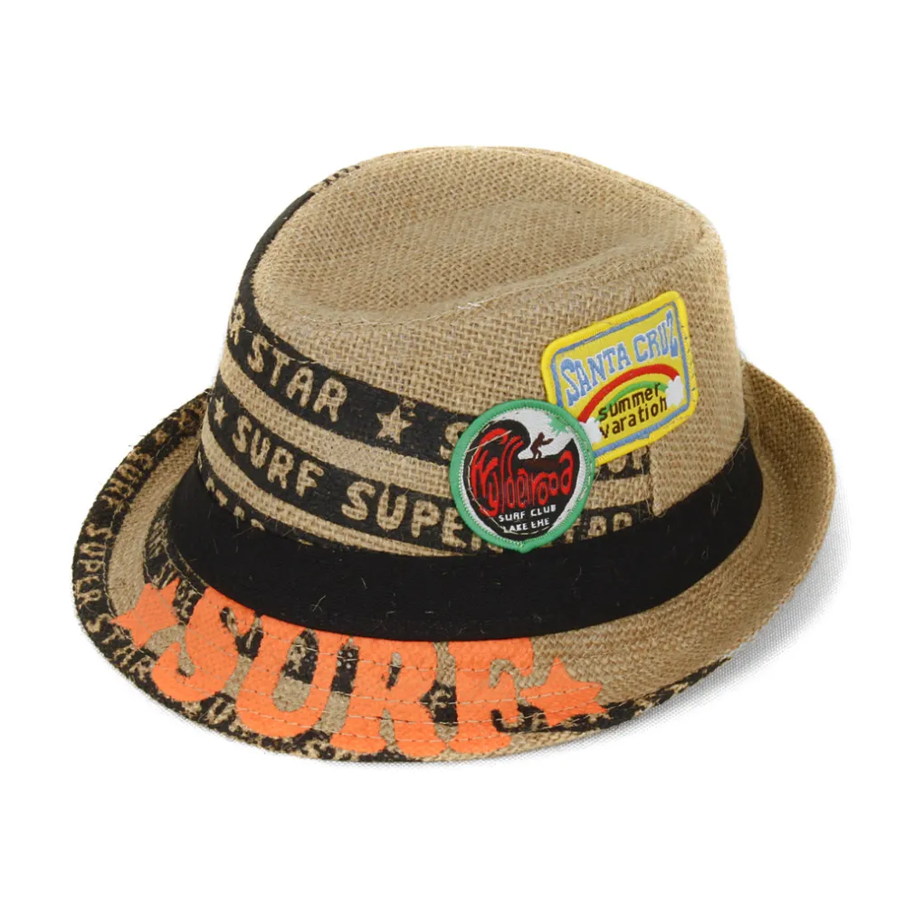 Kapelusz Dziecięcy Trilby R120 Beżowy z Czarnym Otokiem–Polar Fashion 52cm