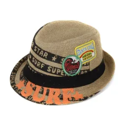 Kapelusz Dziecięcy Trilby R120 Beżowy z Czarnym Otokiem–Polar Fashion 52cm