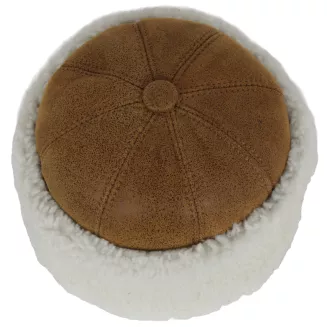 Brązowy toczek skórzany unisex z jasnym futrem zimowy W518N Polar Fashion - 3