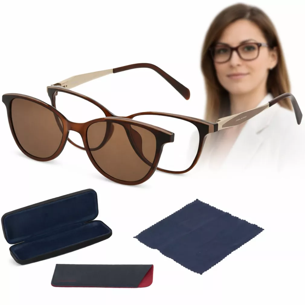Okulary damskie 2w1 clip-on polaryzacja UV400 Brązowe Solano CL90304C
