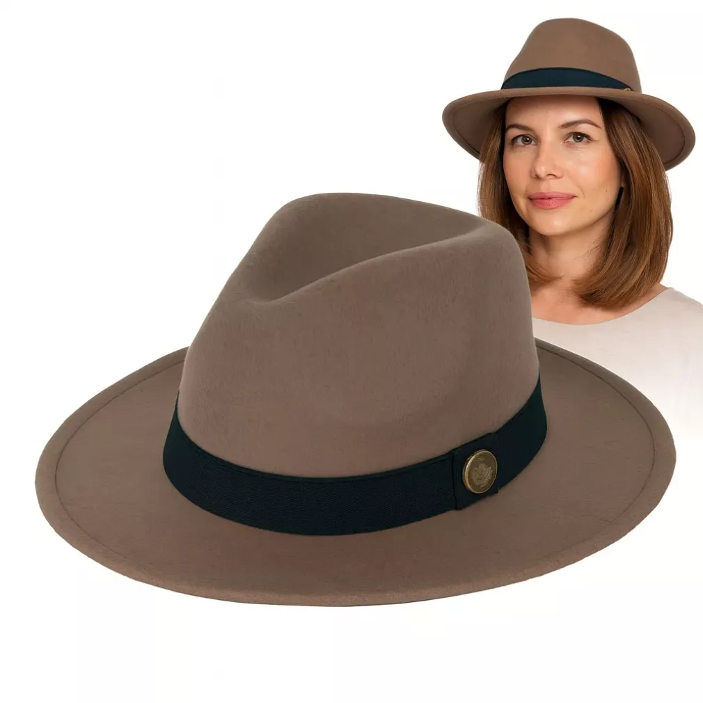 Kapelusz damski Panama Fedora brązowy R239A Polar Fashion – elegancki 57cm