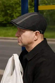 Czarny Kaszkiet męski bawełniany letnia czapka z regulacją-K176D - 3