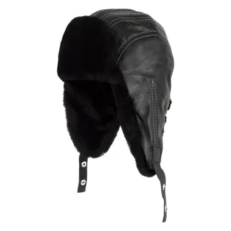 W448H Winter Long-Eared Pilot Hat Made Of Natural Leather - 2