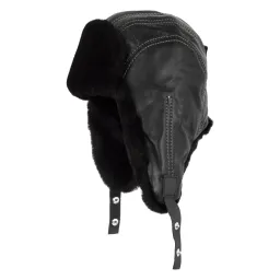 W448H Winter Long-Eared Pilot Hat Made Of Natural Leather