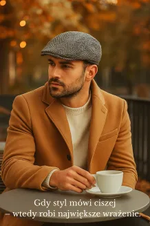 Stylowy Kaszkiet Męski Ocieplany w Jodełkę Szary K279 Polar Fashion & Klasa - 6