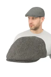 Stylowy Kaszkiet Męski Ocieplany w Jodełkę Szary K279 Polar Fashion & Klasa