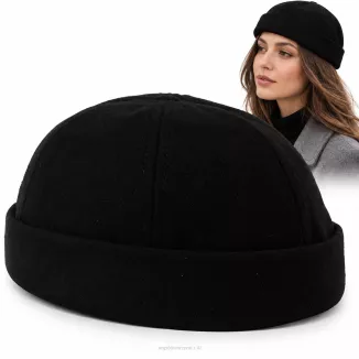 Czapka Bez Daszka Dokerka Leonka Fisherman Czarna Flanelowa Unisex K263K - 6
