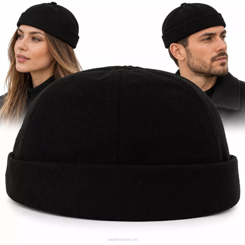 Czapka Bez Daszka Dokerka Leonka Fisherman Czarna Flanelowa Unisex K263K