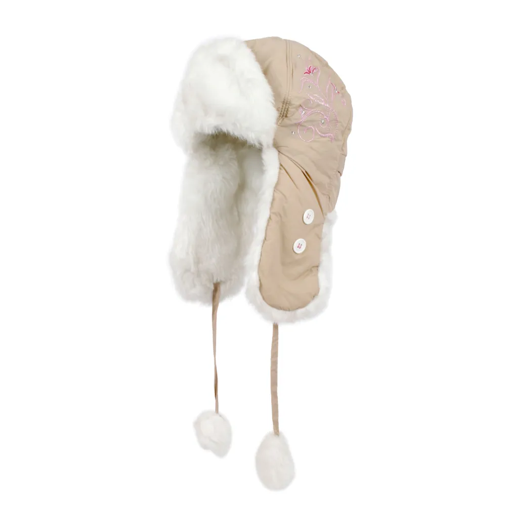 W149F Girl'S Beige Warm Eared Winter Hat With Ortalion