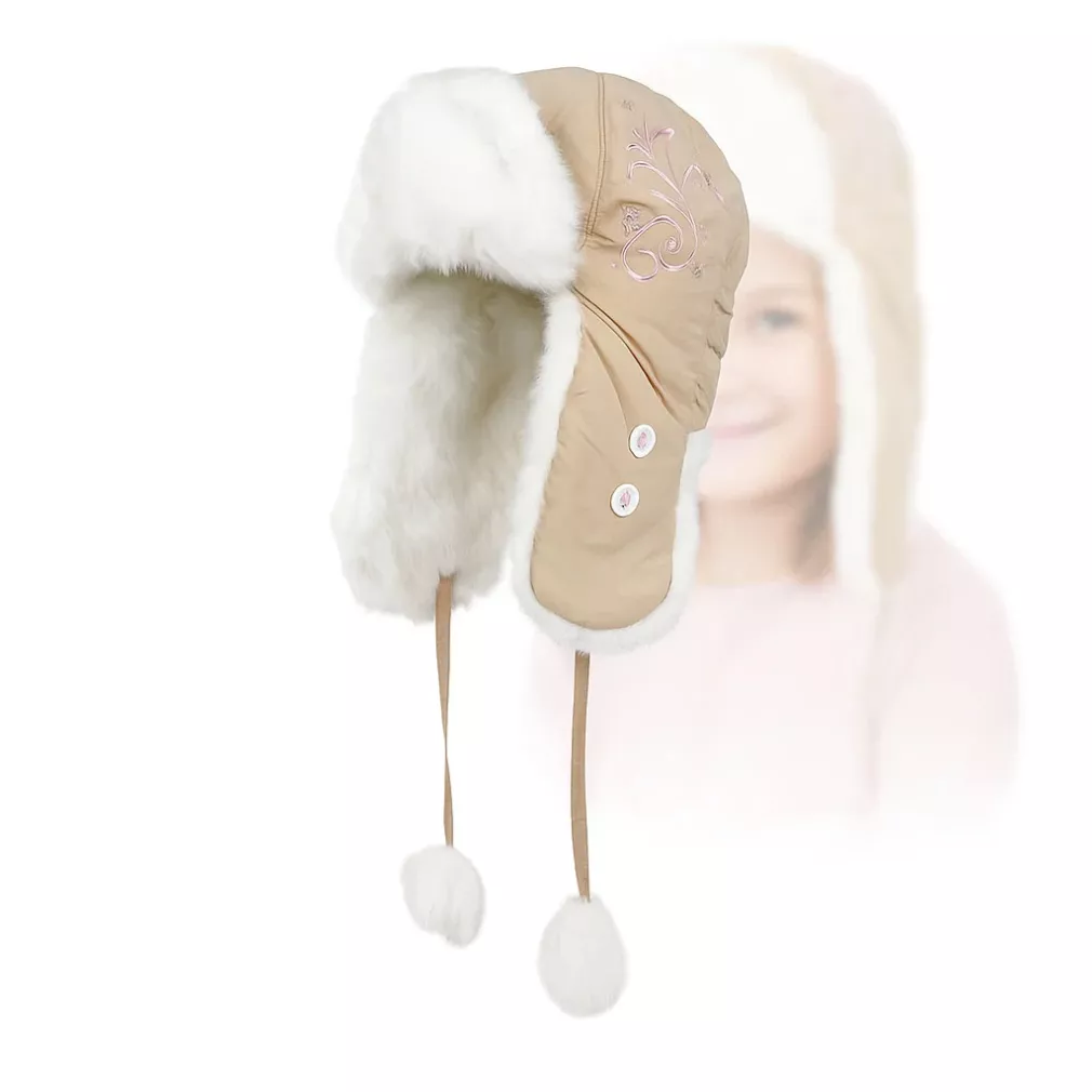 W149F Girl'S Beige Warm Eared Winter Hat With Ortalion
