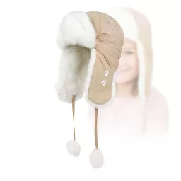 Dziewczęca czapka zimowa uszatka W149F beżowa ciepła futrzana Polar Fashion