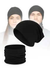 Dresowy Komplet Przejściowy Czarny W397A – Czapka Komin Unisex