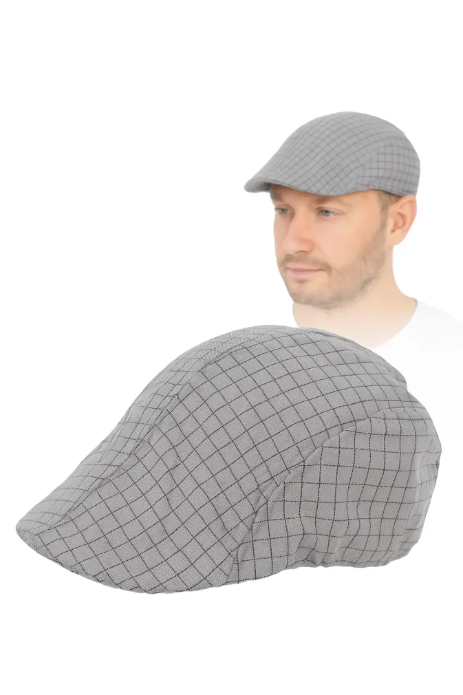 Szary Letni Kaszkiet Męski w Kratkę K162C Polar Fashion – Rozmiar 58 cm