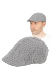 Szary Letni Kaszkiet Męski w Kratkę K162C Polar Fashion – Rozmiar 58 cm
