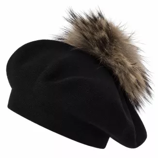 Zimowy Beret Damski Czarny z Dużym Pomponem Naturalny Jenot Elegancki W534D - 3