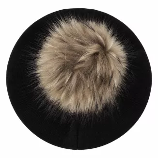 Zimowy Beret Damski Czarny z Dużym Pomponem Naturalny Jenot Elegancki W534D - 4