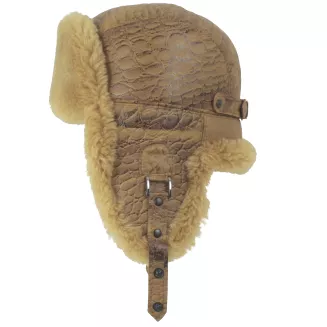 Czapka Zimowa Ocieplana Futerkiem Skórzana Pilotka Uszatka unisex  W532C - 7